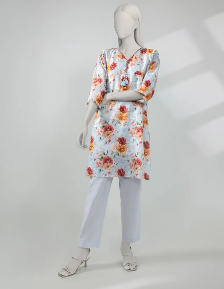 BLUE LAWN PRINTED UNSTITCHED 2PC